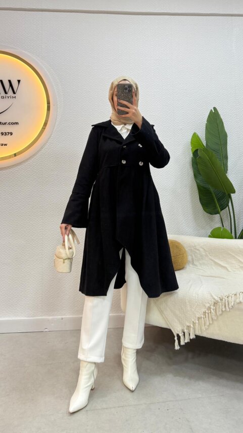 Fırsat Ürünü - Düğmeli Kaşe Kaban - Sorunsuz - CNR - 4