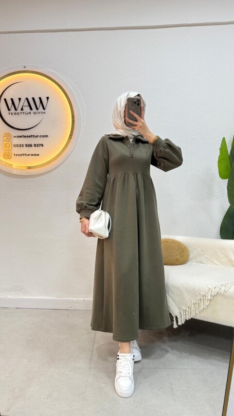 3 İplik Düğmeli Elbise - 3