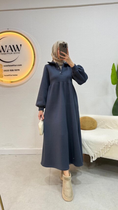 3 İplik Düğmeli Elbise - 7