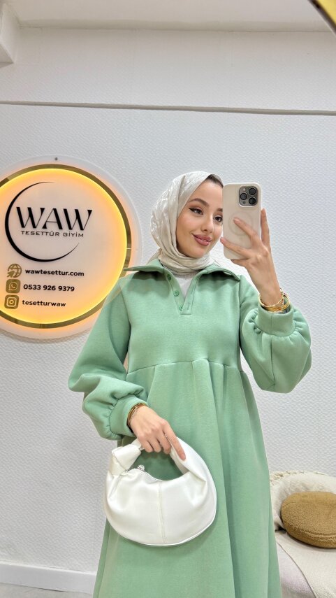 3 İplik Düğmeli Elbise - 9