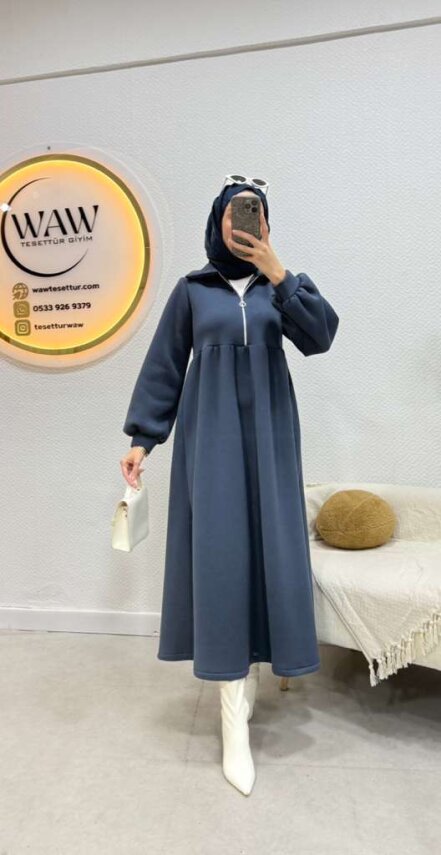 1 AL 1 BEDAVA - 3 İplik Fermuarlı Elbise - 1