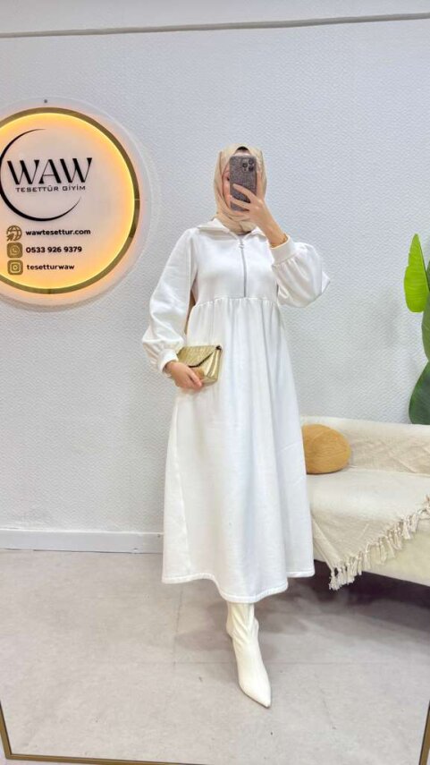 3 İplik Fermuarlı Elbise - 7