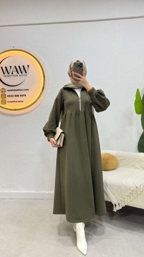 3 İplik Fermuarlı Elbise - 12