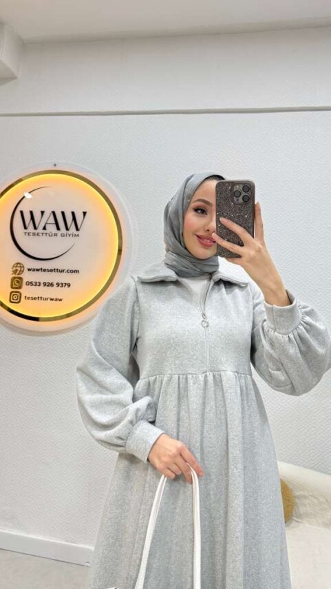 3 İplik Fermuarlı Elbise - 15