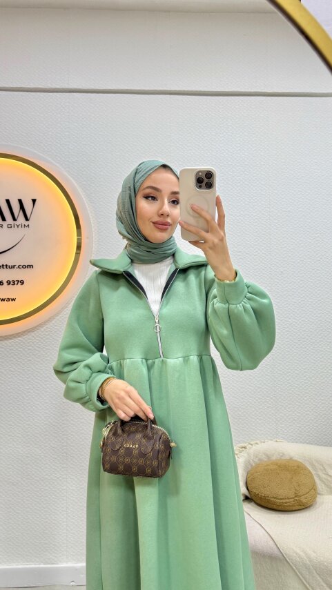 3 İplik Fermuarlı Elbise - 16