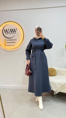 3 İplik Kapüşonlu Elbise - 11