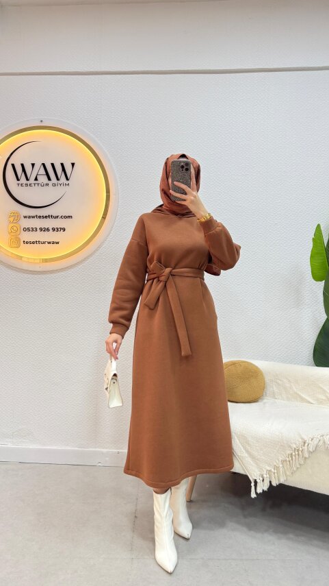 3 İplik Kapüşonlu Elbise - 13