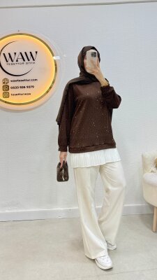 Altı Piliseli Taşlı Tunik - Waw Tesettür