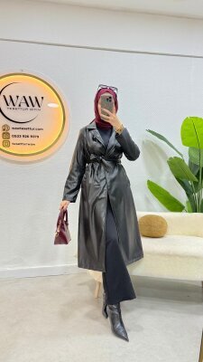 1 AL 1 BEDAVA - Deri Trençkot - 4