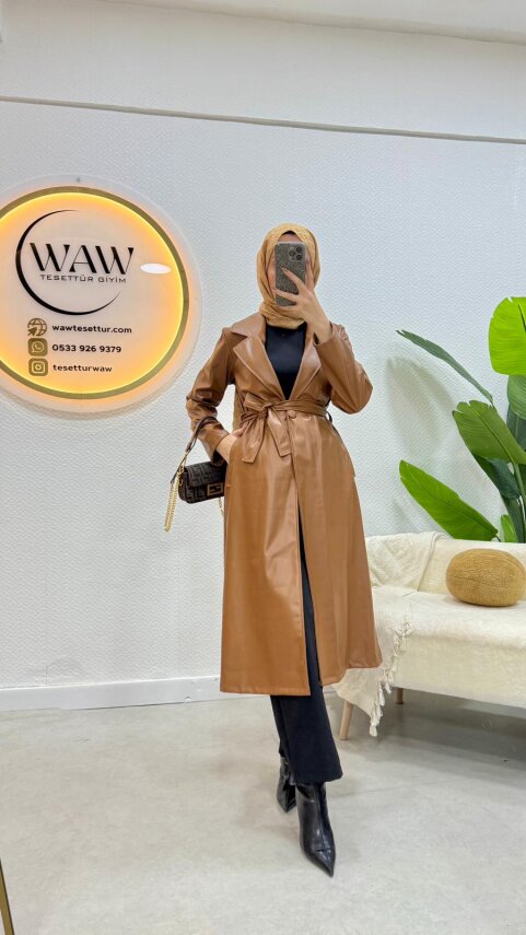 1 AL 1 BEDAVA - Deri Trençkot - 7