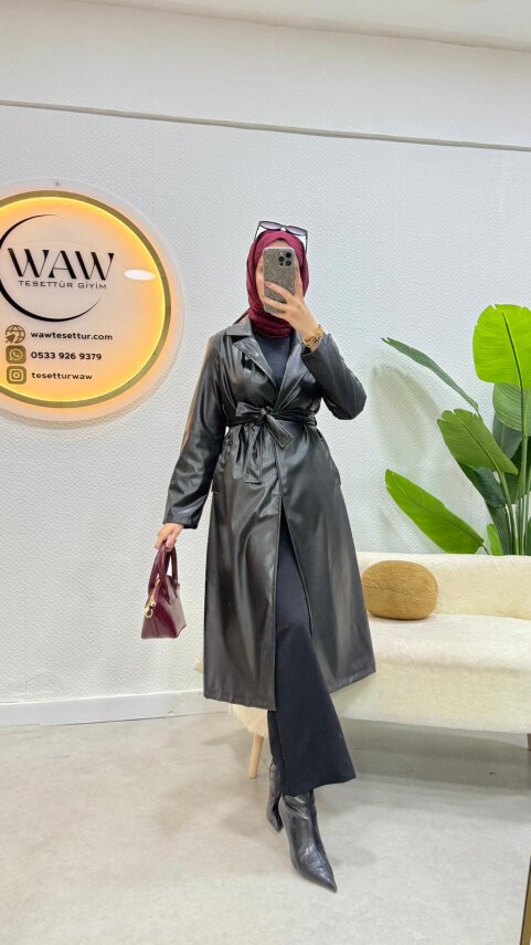 1 AL 1 BEDAVA - Deri Trençkot - 4