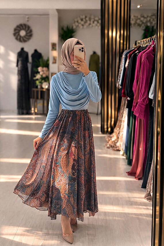 1 AL 1 BEDAVA - Desenli Etekli Takım - Waw Tesettür