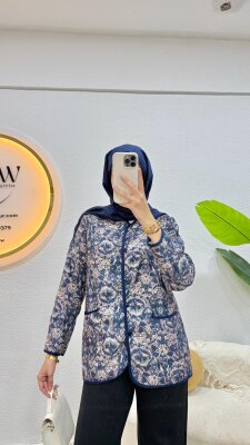 Düğmeli Etnik Desen Ceket - Waw Tesettür