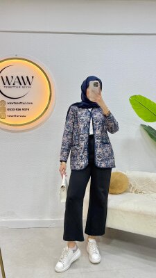 Düğmeli Etnik Desen Ceket - 2