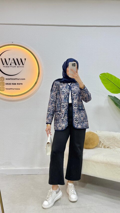 Düğmeli Etnik Desen Ceket - 2