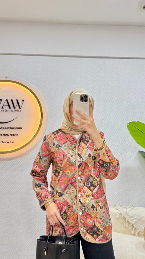 Düğmeli Etnik Desen Ceket - 3