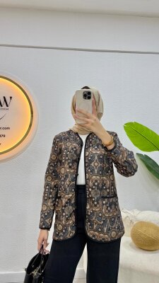 Düğmeli Etnik Desen Ceket - 7