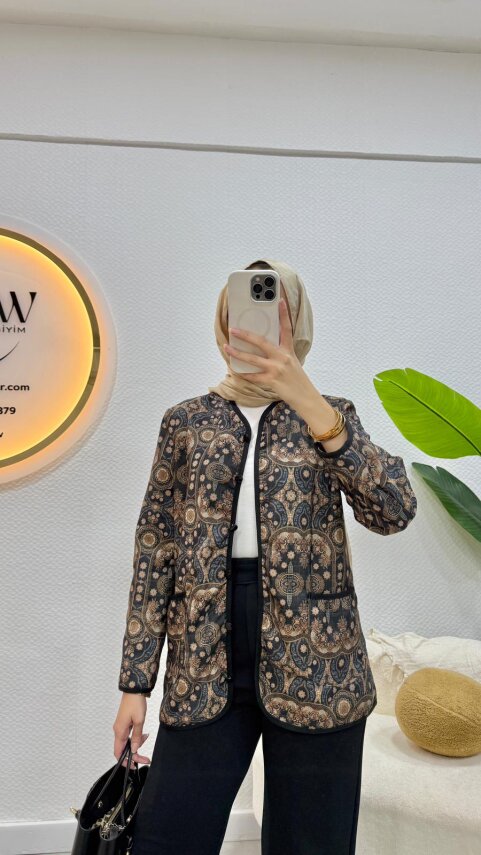 Düğmeli Etnik Desen Ceket - 7