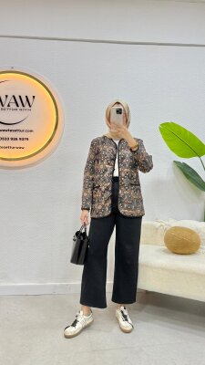 Düğmeli Etnik Desen Ceket - 8