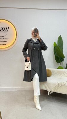 Düğmeli Kaşe Kaban - Waw Tesettür