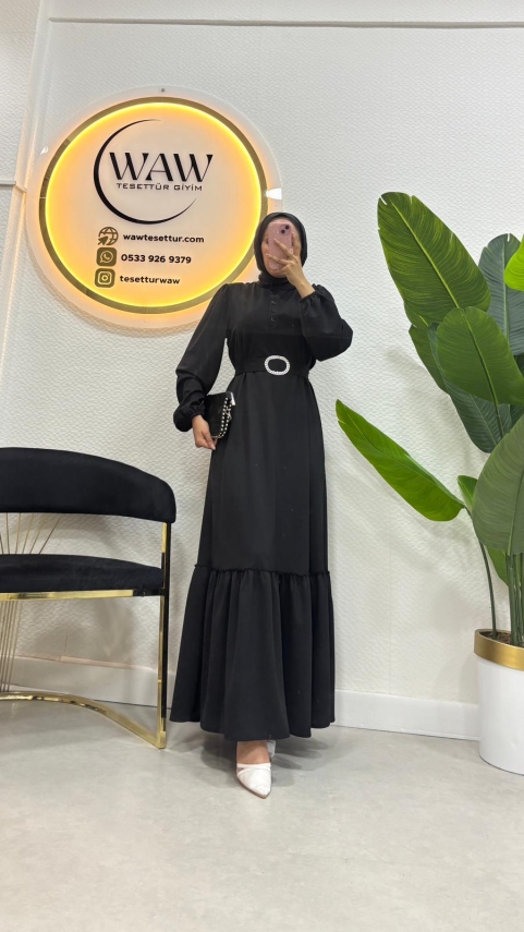 Düğmeli Scuba Elbise - 2