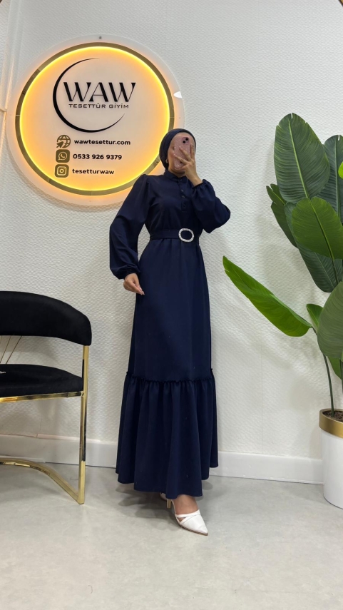 Düğmeli Scuba Elbise - 4