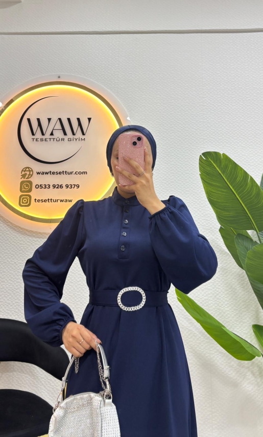 Düğmeli Scuba Elbise - 5