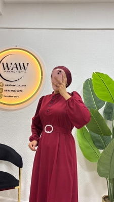 Düğmeli Scuba Elbise - Waw Tesettür