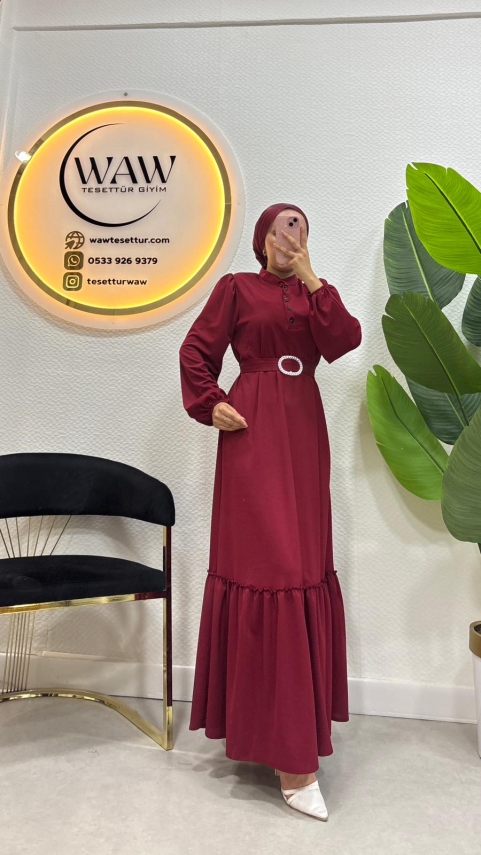 Düğmeli Scuba Elbise - 6