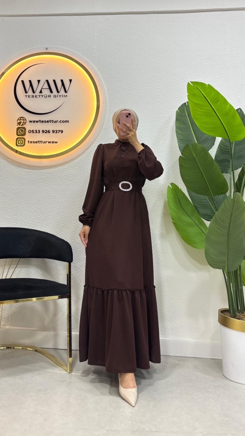 Düğmeli Scuba Elbise - 7