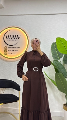 Düğmeli Scuba Elbise - 8