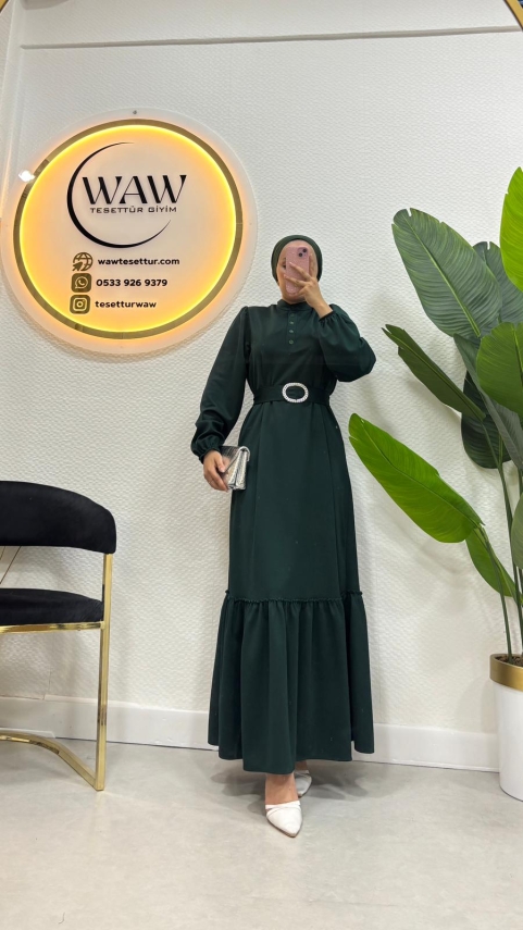 Düğmeli Scuba Elbise - 9