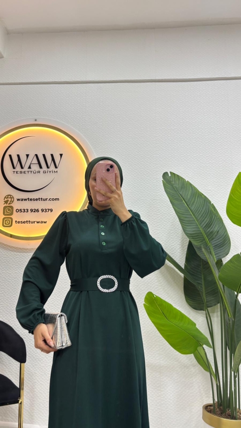 Düğmeli Scuba Elbise - 10