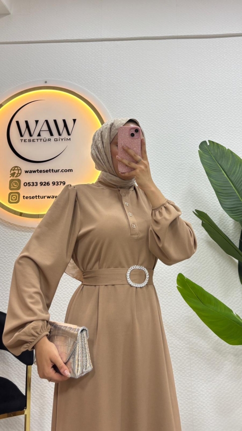 Düğmeli Scuba Elbise - 12