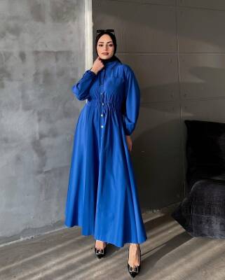 Düğmeli Trekoton Elbise - Waw Tesettür