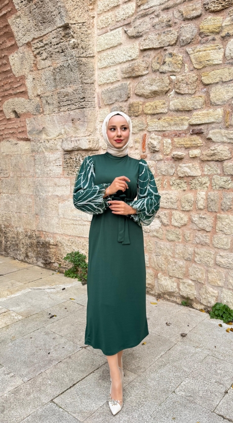 Fırsat Ürünü - Cemre Elbise - Kol Desen Farkı - İp Çekme - 6