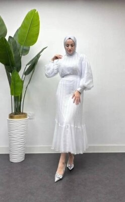 Fırsat Ürünü - Janjan Elbise - Lekeli / Kemersiz - Waw Tesettür