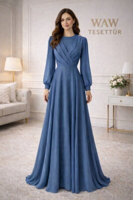 Fırsat Ürünü - Önü Çapraz Elbise - Deforme / İp Çekme / Kemersiz - Waw Tesettür