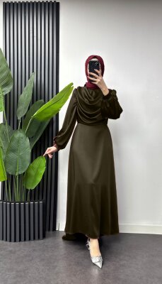 Fırsat Ürünü - Yakası Taşlı Saten - Kemersiz / Lekeli - Waw Tesettür