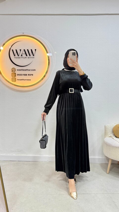 1 AL 1 BEDAVA - Kadife Piliseli Elbise - 3