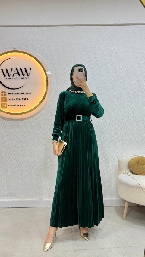 1 AL 1 BEDAVA - Kadife Piliseli Elbise - 7