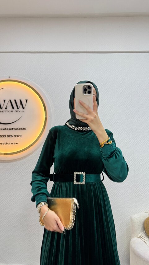 1 AL 1 BEDAVA - Kadife Piliseli Elbise - 8