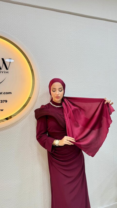 Kobe Saten Şal - Bordo - Waw Tesettür