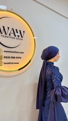 Kobe Saten Şal - Lacivert - 1