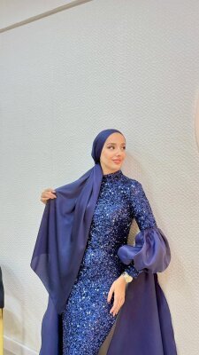 Kobe Saten Şal - Lacivert - 2