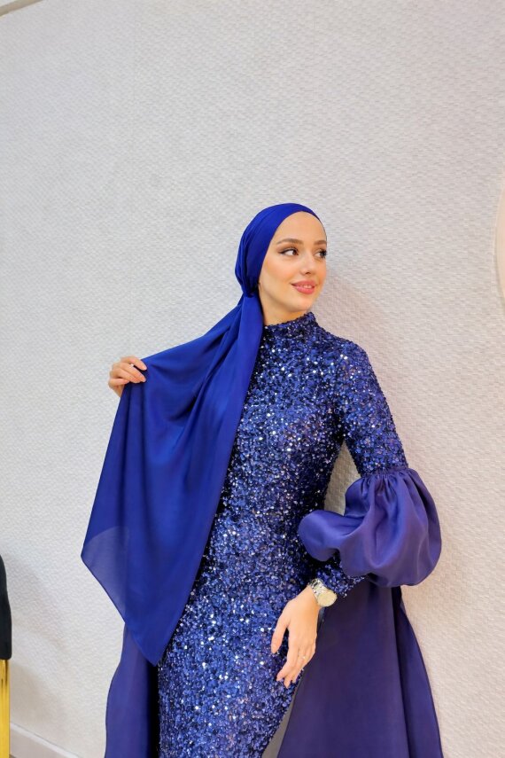 Kobe Saten Şal - Saks Mavisi - Waw Tesettür