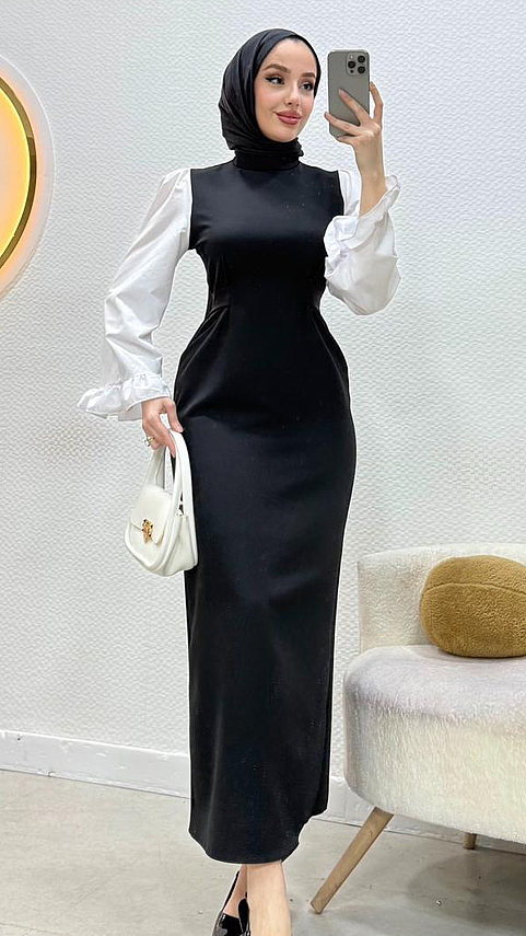 1 AL 1 BEDAVA - Kolları Volanlı Elbise - Waw Tesettür