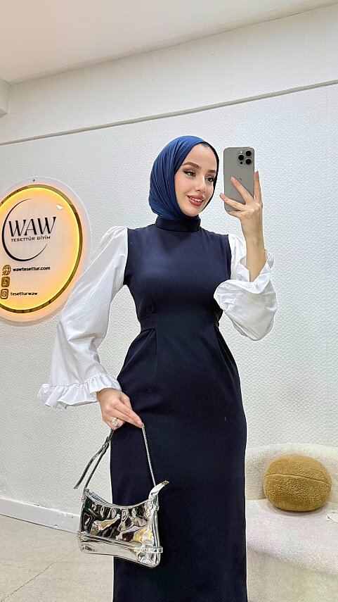 Kolları Volanlı Elbise - 5