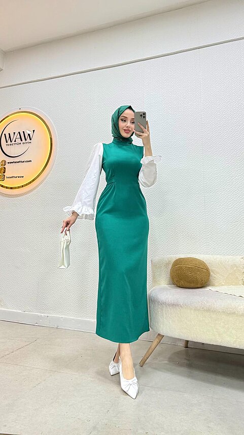 Kolları Volanlı Elbise - 6