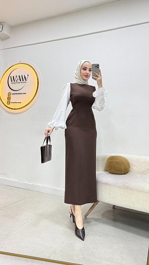 Kolları Volanlı Elbise - 9